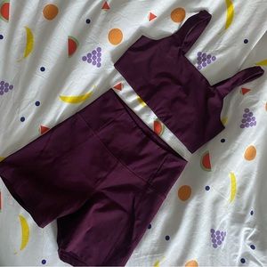 Girlfriend Collective Set in Plum - Tommy Cropped Bra & High Rise Run Short